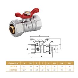 VANNE SPHERIQUE 15X21 1:2'' PEX16 PAPILLON SOPAL