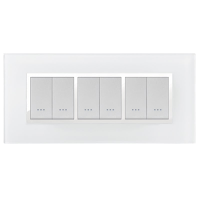 PLAQUE STIEL ALPHA 707-6VB 6 MODULE VERRE BLANC