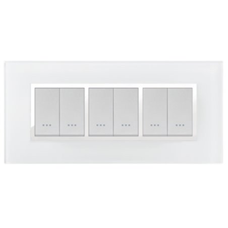 PLAQUE STIEL ALPHA 707-6VB 6 MODULE VERRE BLANC