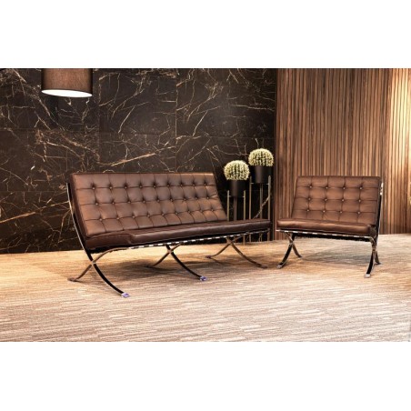 CANAPE ET FAUTEUIL BARCELONE EN CUIR MARRON