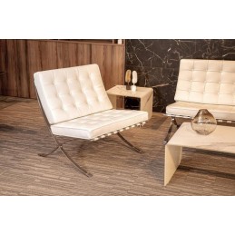 FAUTEUIL BARCELONE EN CUIR BLANC