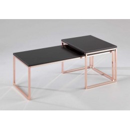 TABLE BASSE EDITA SERIE DE 2PCS DESSUS MDF NOIRE +PIEDS BRONZE