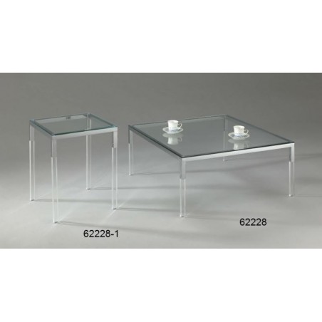 TABLE BASSE FANTINI 80X80XH35.5CM CHROME ET ACRYLIQUE + VITRE CLAIR