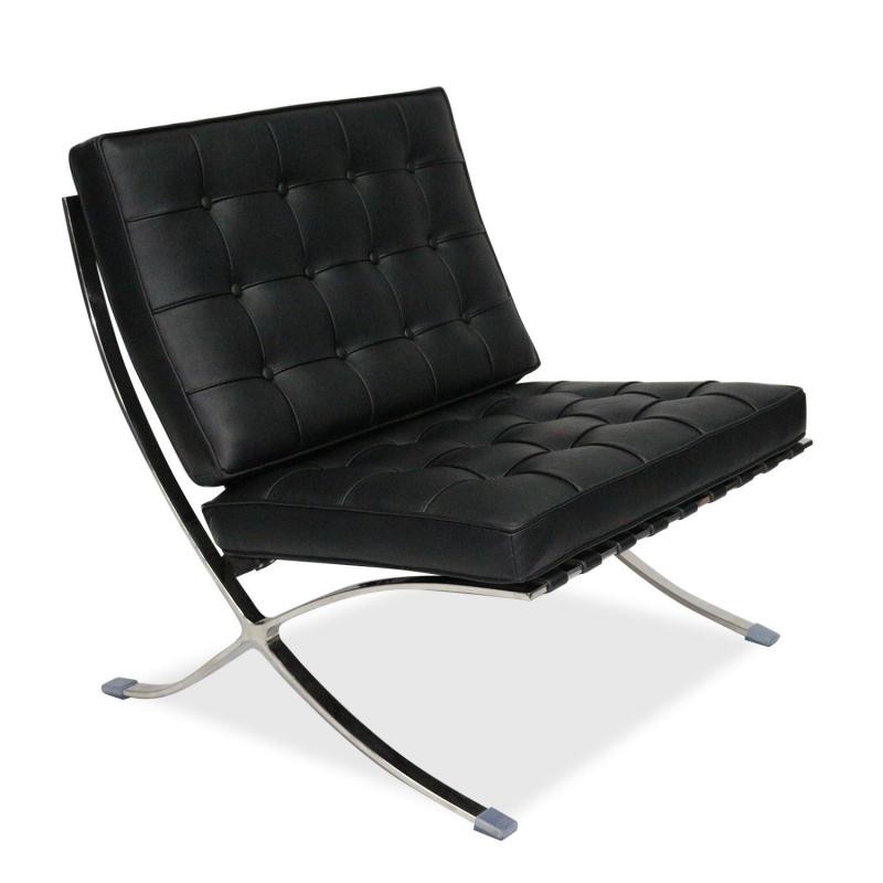 FAUTEUIL BARCELONE EN CUIR NOIRE STRUCTURE EN INOX