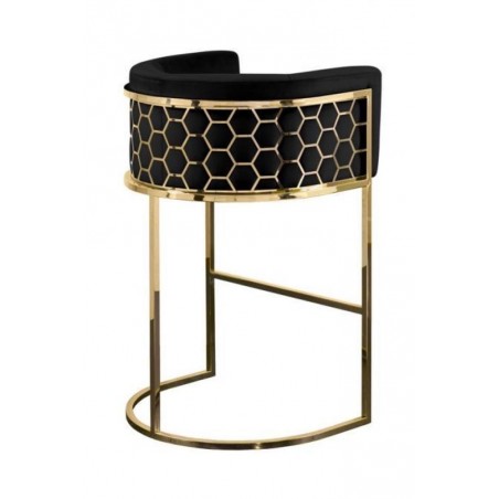 TABOURET ALVEARE EN VELOURS NOIRE STRUCTURE EN INOX DORE