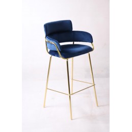 TABOURET LORD BLEU PIEDS CHROMÉ DORÉ