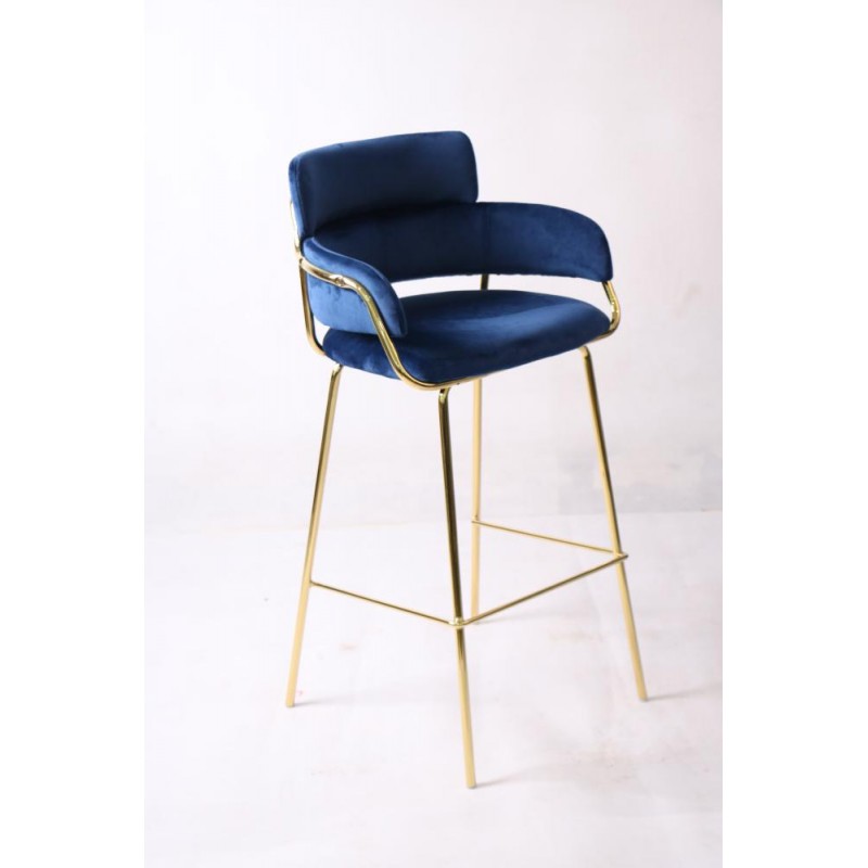 TABOURET LORD BLEU PIEDS CHROMÉ DORÉ