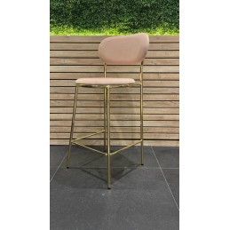 TABOURET CLOE DORE EN VELOURS ROSE