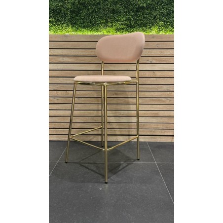 TABOURET CLOE DORE EN VELOURS ROSE